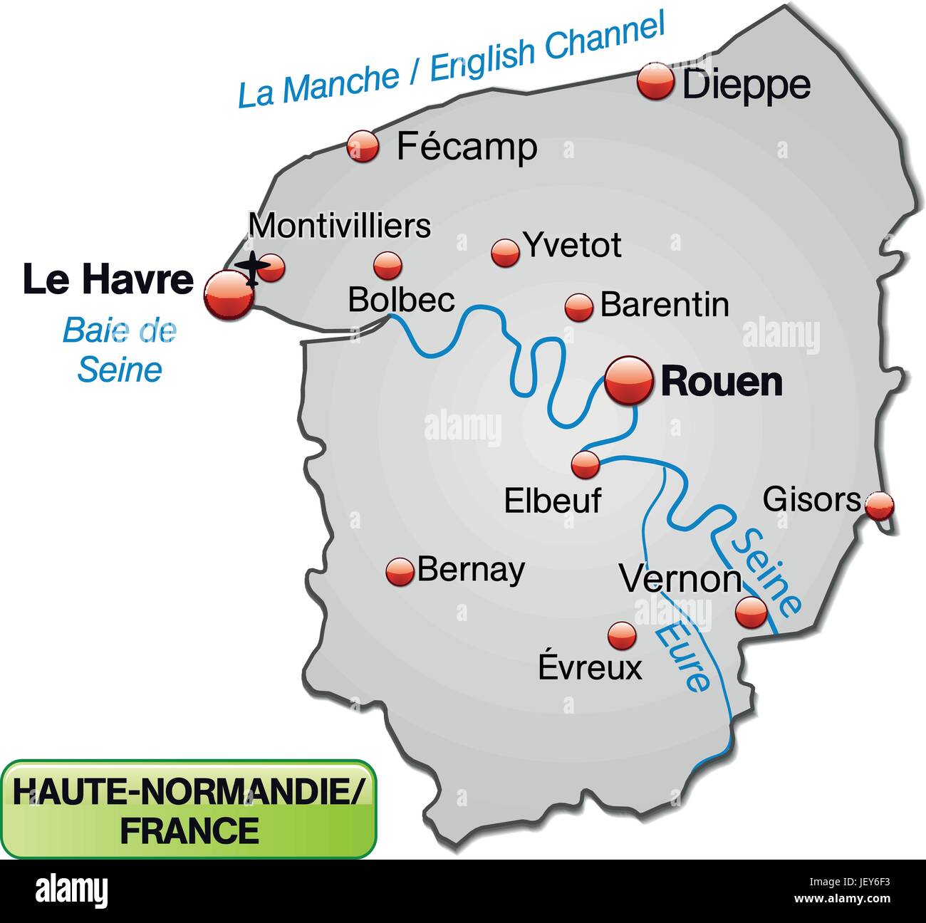 Inselkarte von Haute-Normandie als eine Übersichtskarte in grau Stock Vektor
