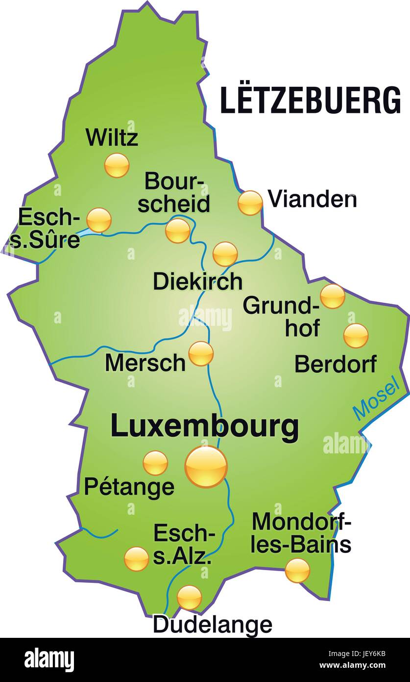Karte von Luxemburg als eine Übersichtskarte in grün