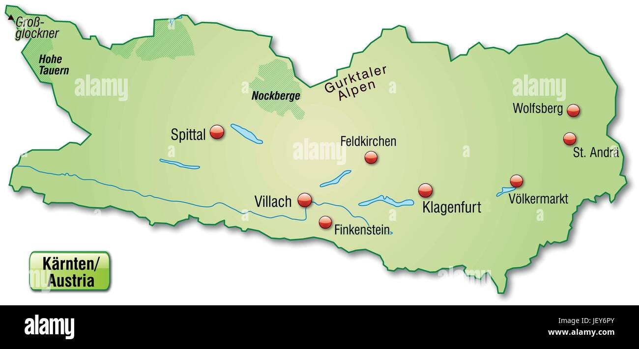 Karte von Kärnten als eine Übersichtskarte in Pastellgrün Stock