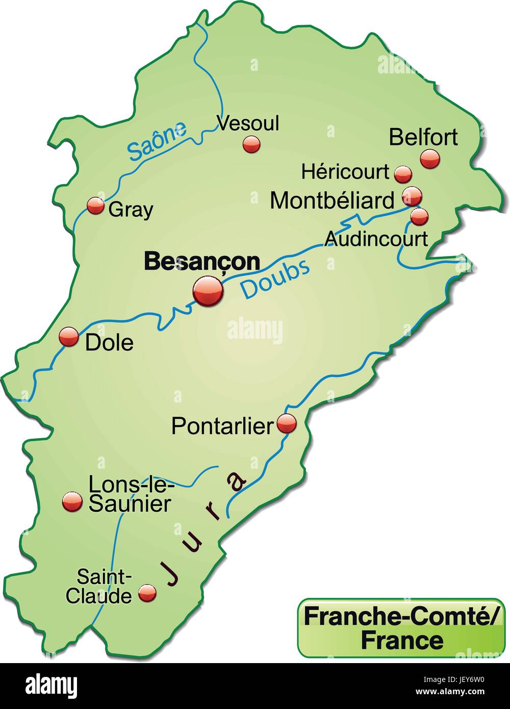 Inselkarte von Franche-Comt als eine Übersichtskarte in Pastellgrün Stock Vektor