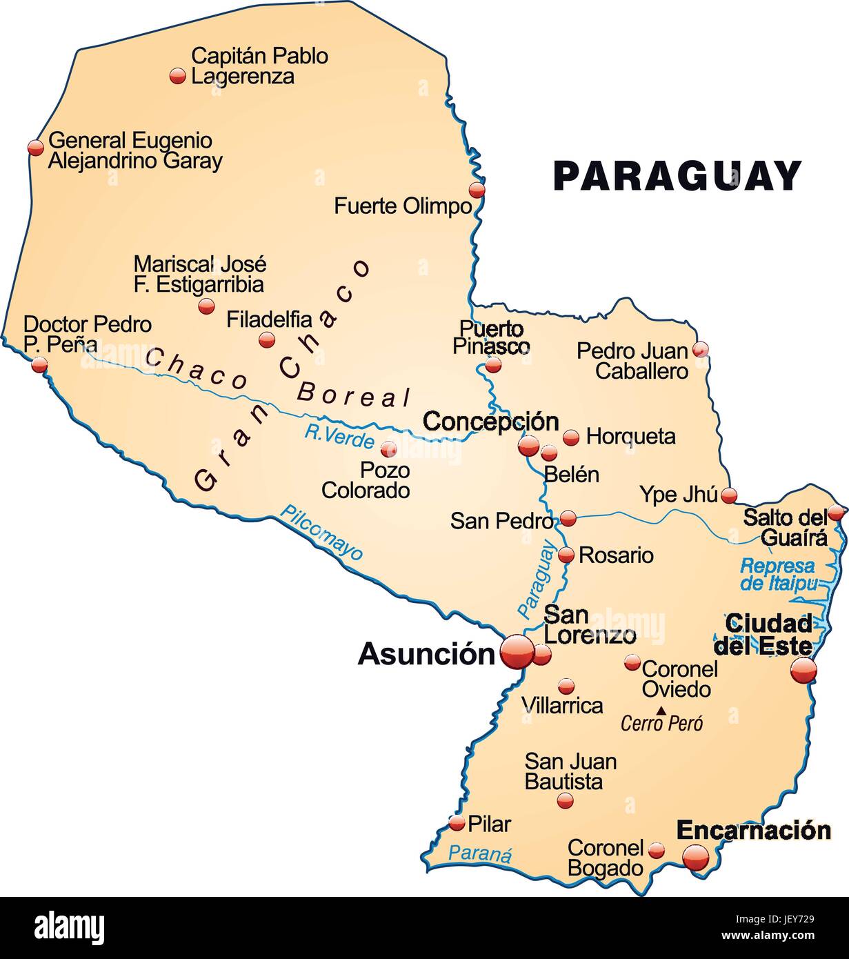 Karte Von Paraguay Als Eine Ubersichtskarte In Pastell Orange Stock Vektorgrafik Alamy