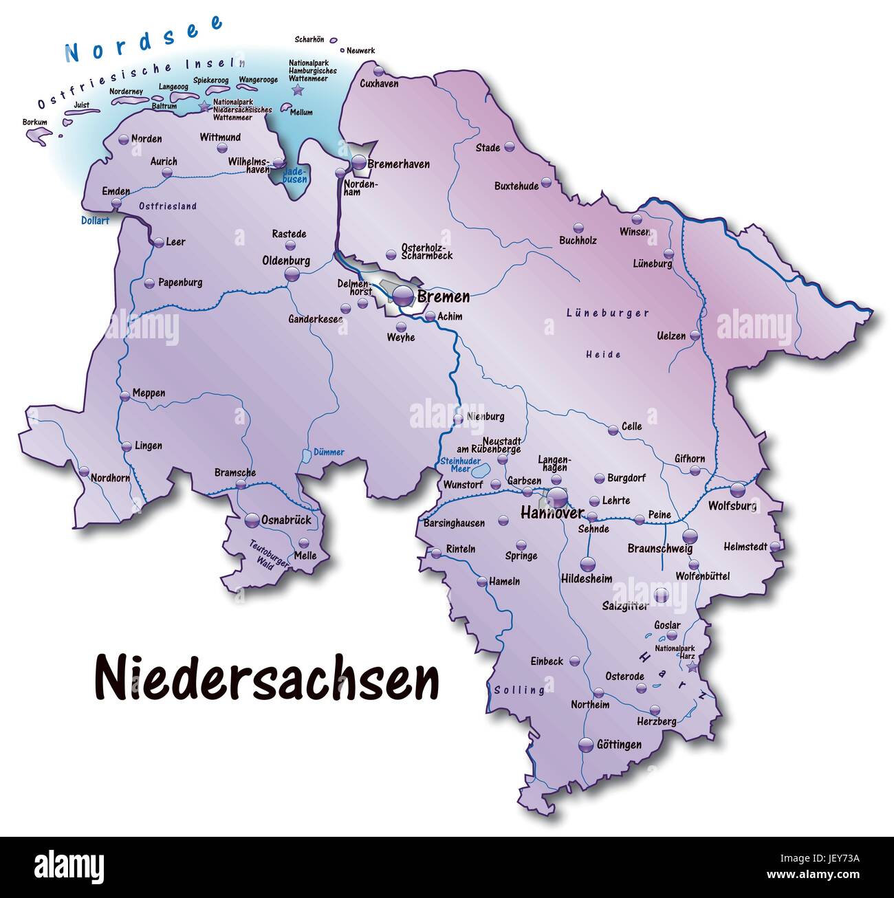 Karte, Niedersachsen, Staat, Atlas, Karte der Welt, Karte, Niedersachsenkarte, Stock Vektor