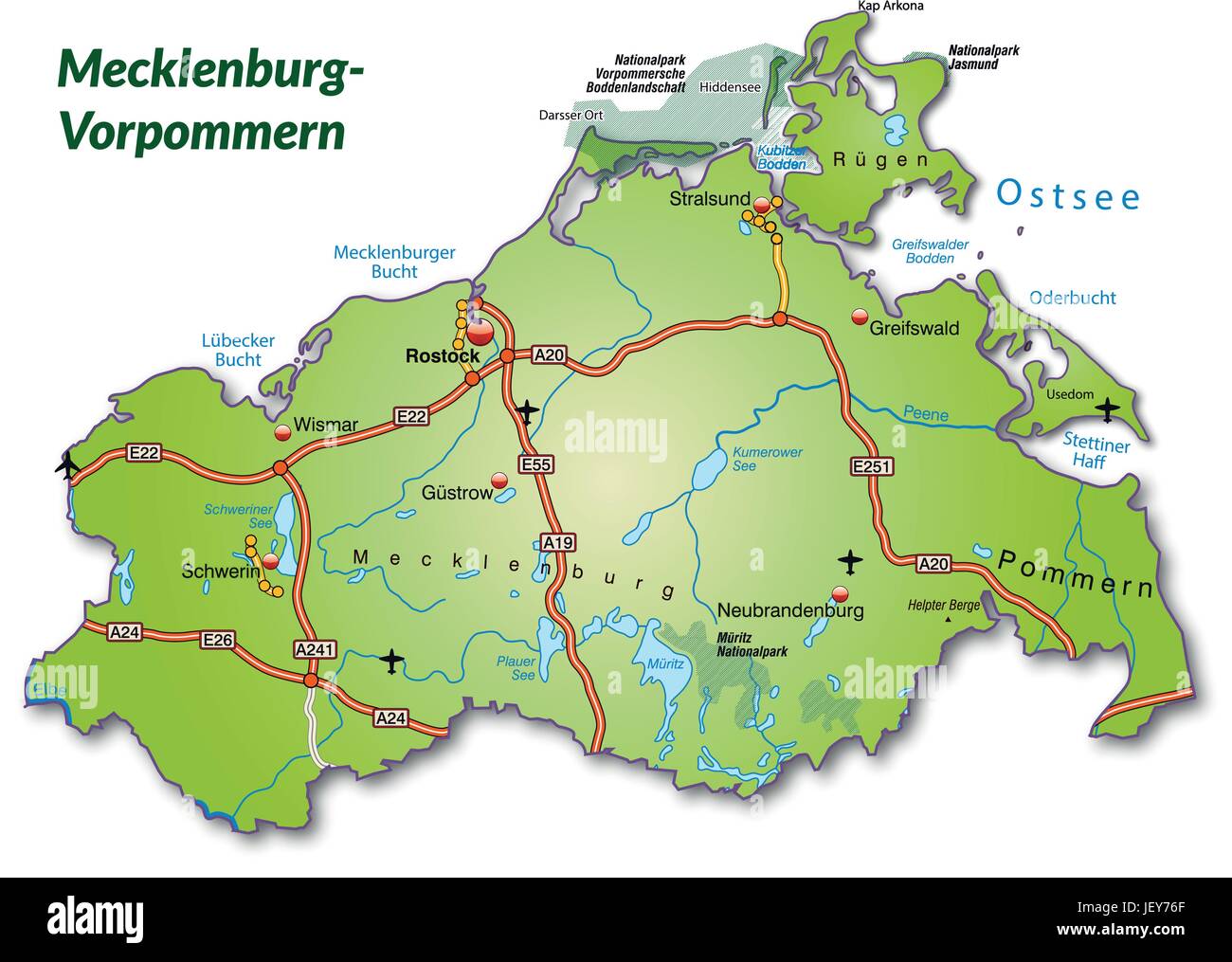 Verkehr, Transport, Autobahn, Autobahn, Mecklenburg, Karte, westlichen, Staat, Stock Vektor