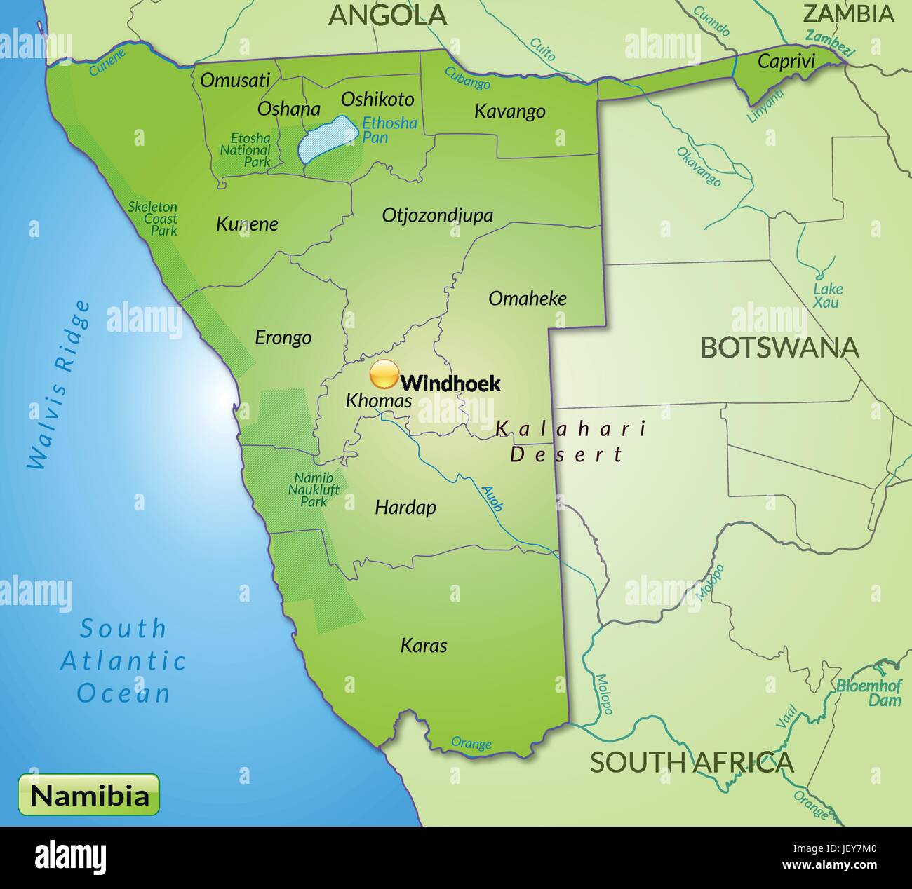 Karte von Namibia mit Grenzen in grün Stock Vektor