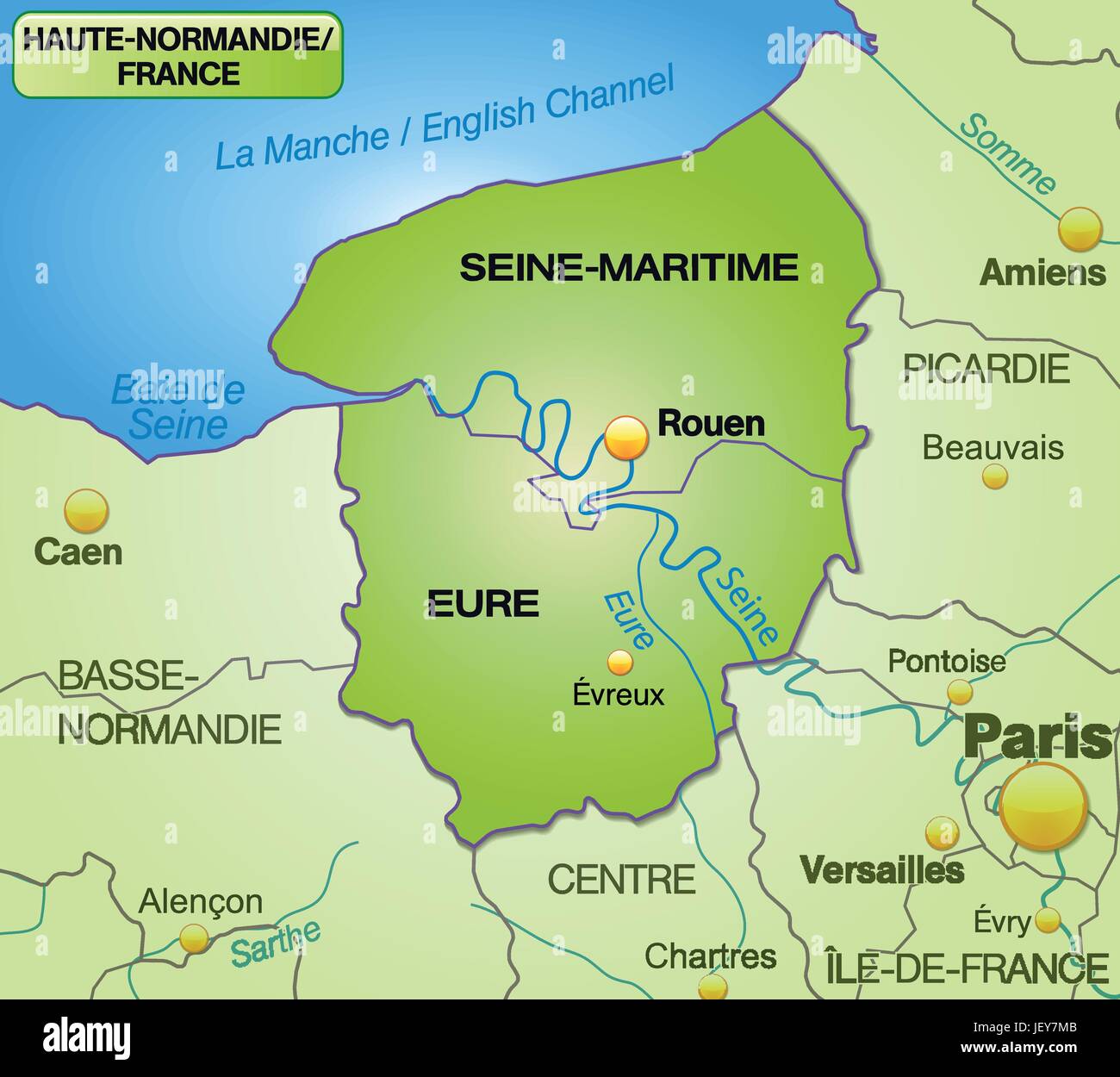 Karte von Haute-Normandie mit Grenzen in grün Stock Vektor