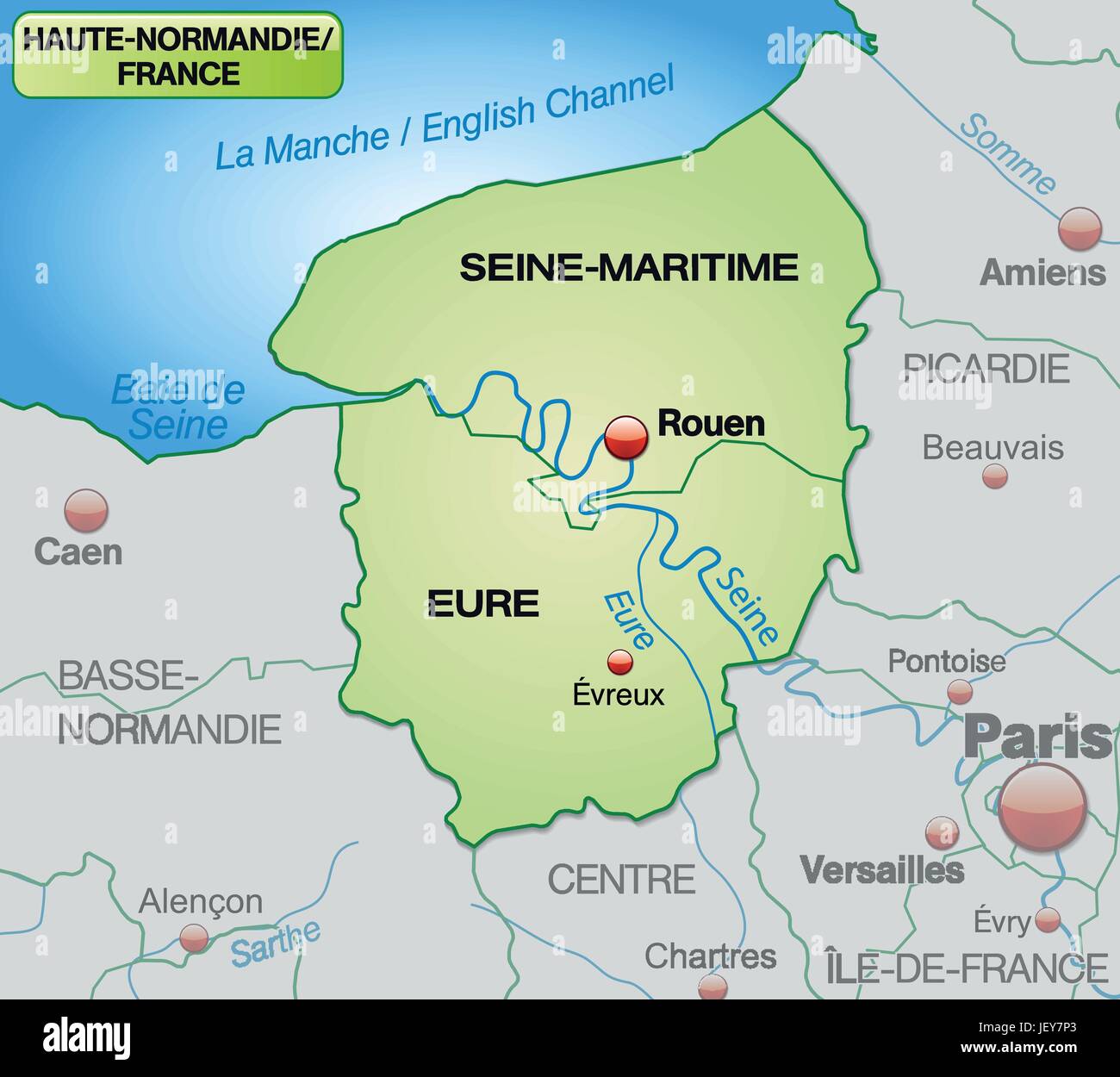 Karte von Haute-Normandie mit Grenzen in Pastellgrün Stock Vektor