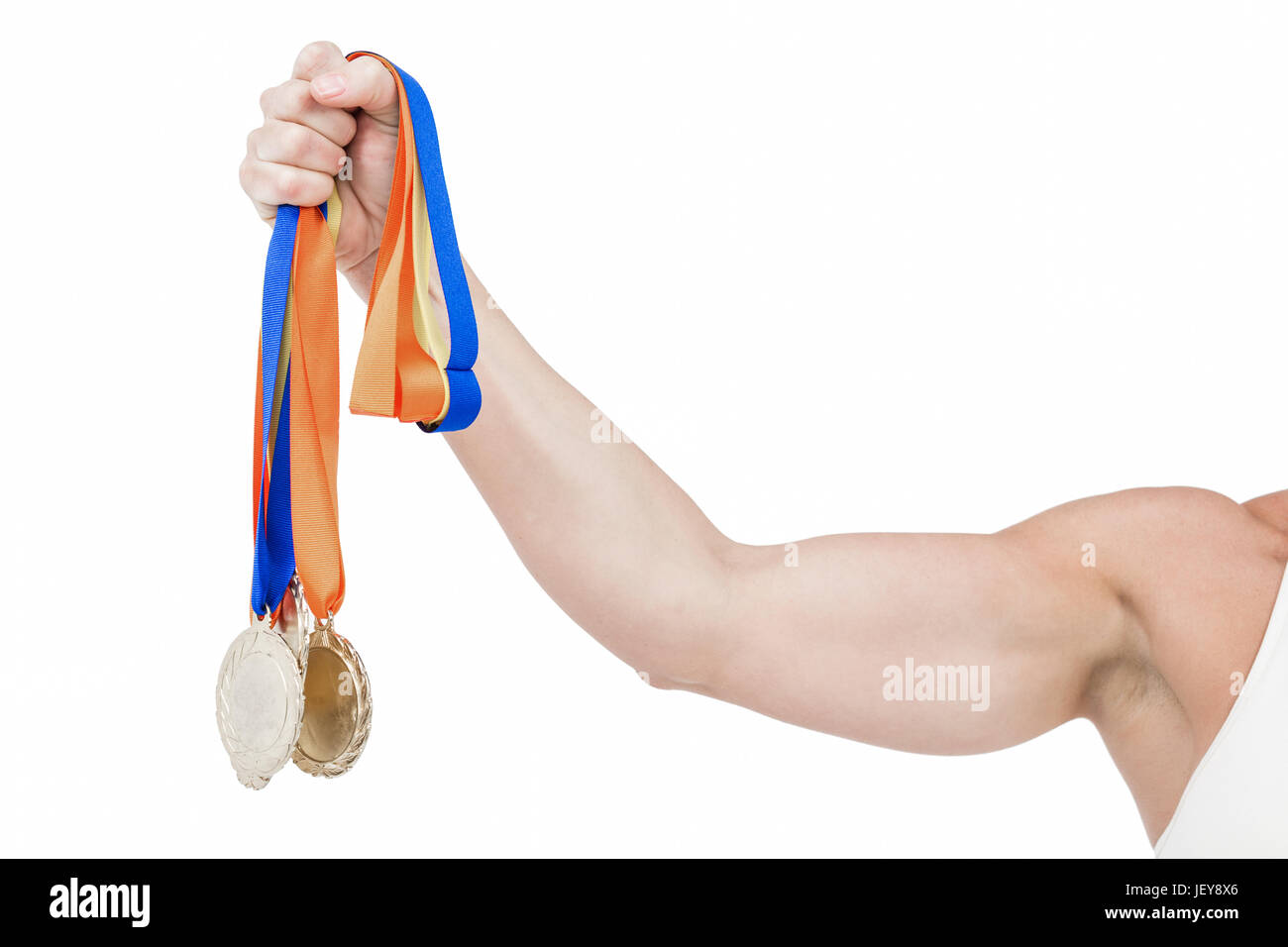 Weibliche Athleten Medaillen Holding Stockfoto