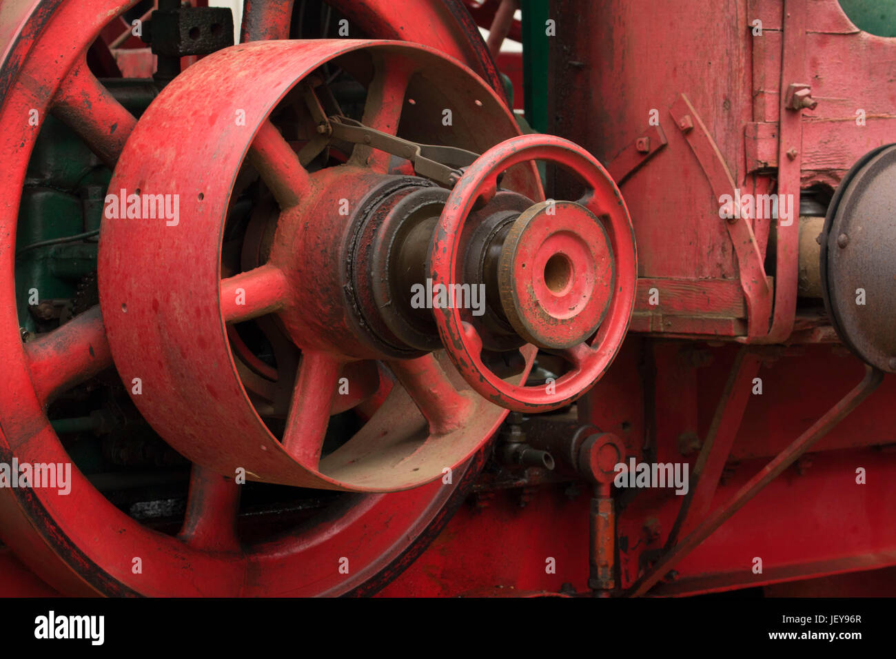 Antike Zugmaschine Zahnräder, große Oregon Dampf-Up, antike Powerland, Brooks, Oregon Stockfoto