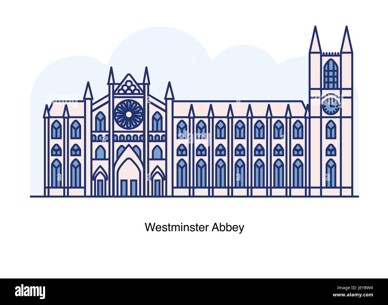 Vektorgrafik-Linie von Westminster Abbey, London, England. Stock Vektor