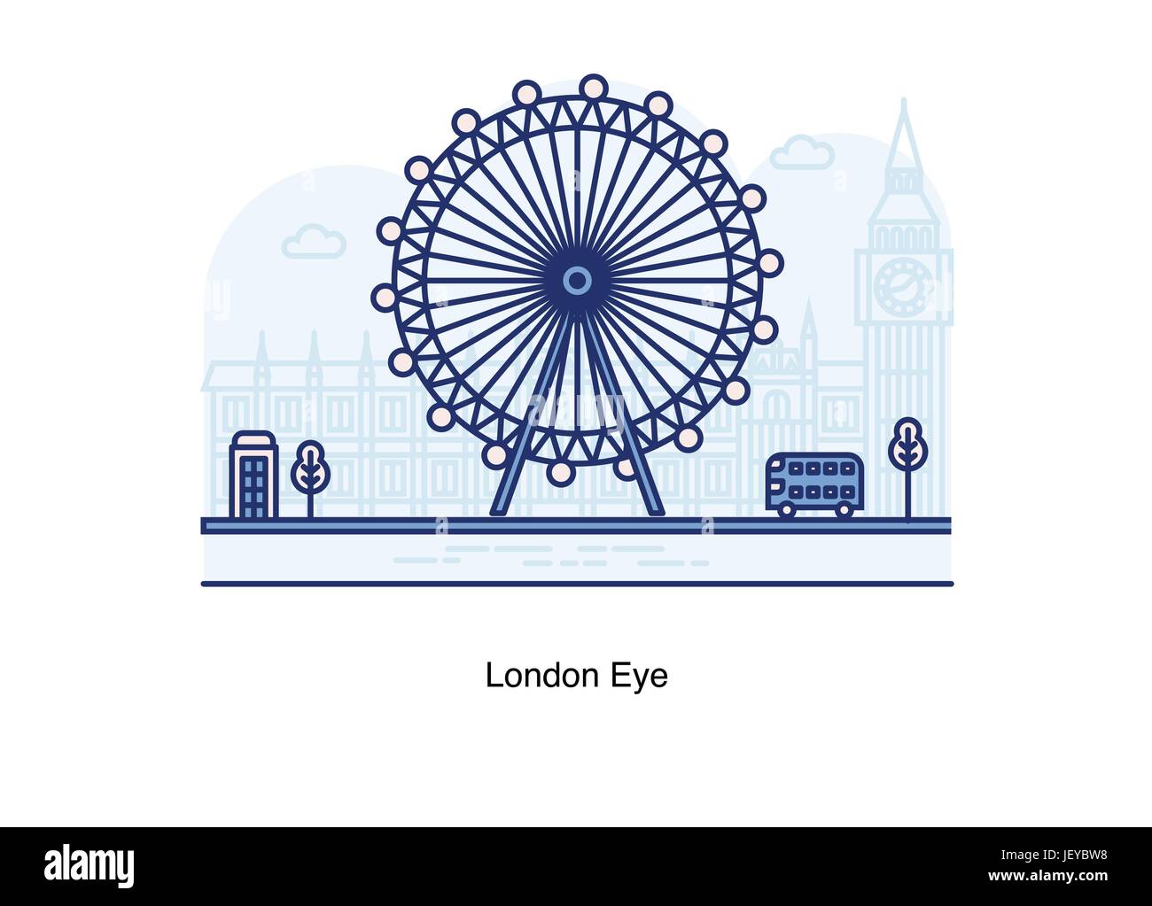 Vektorgrafik-Linie des London Eye, London, England. Stock Vektor