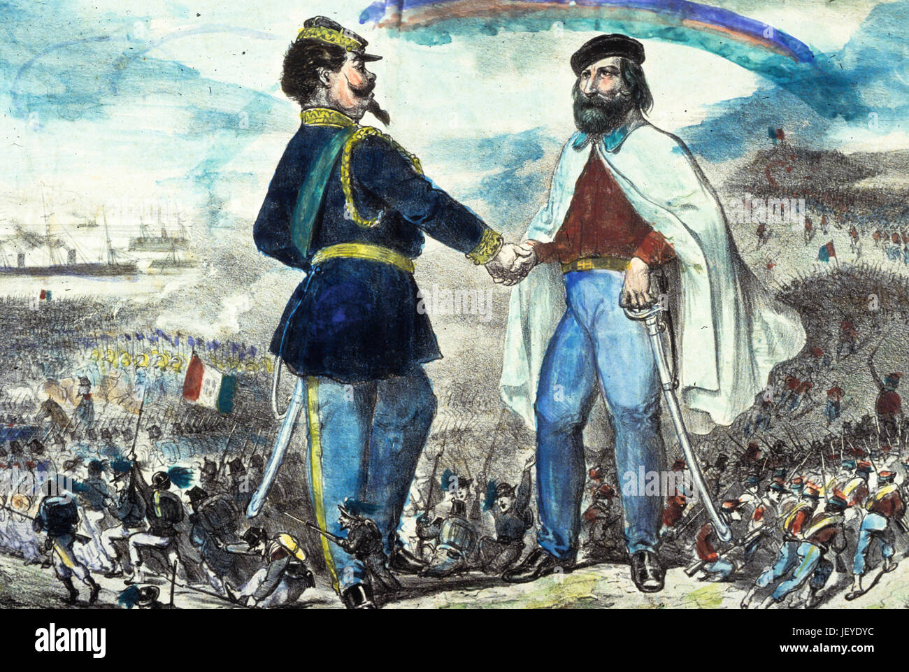 Treffen zwischen Giuseppe Garibaldi und Vittorio Emanuele II oder Teano treffen, 26. Oktober 1860 Stockfoto