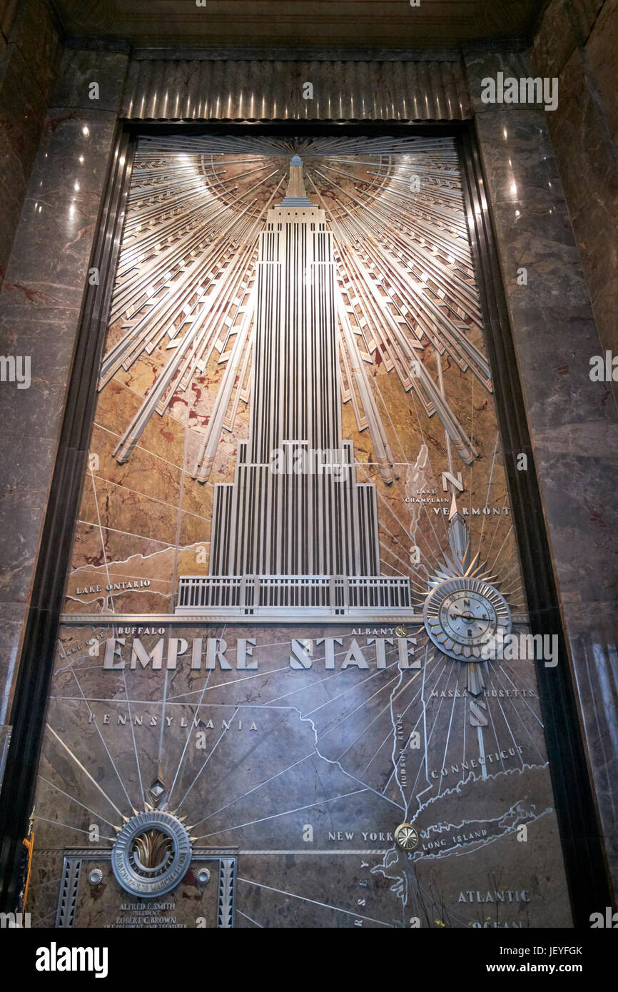 Art-Deco-Mosaik aus dem Empire State building in der Lobby New York City USA Stockfoto
