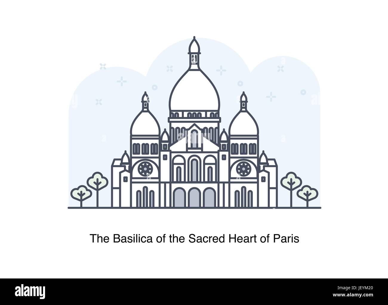 Vektor-Illustration der Linie der Basilika Sacré-Coeur / Sacré-Cœur, Paris, Frankreich. Stock Vektor