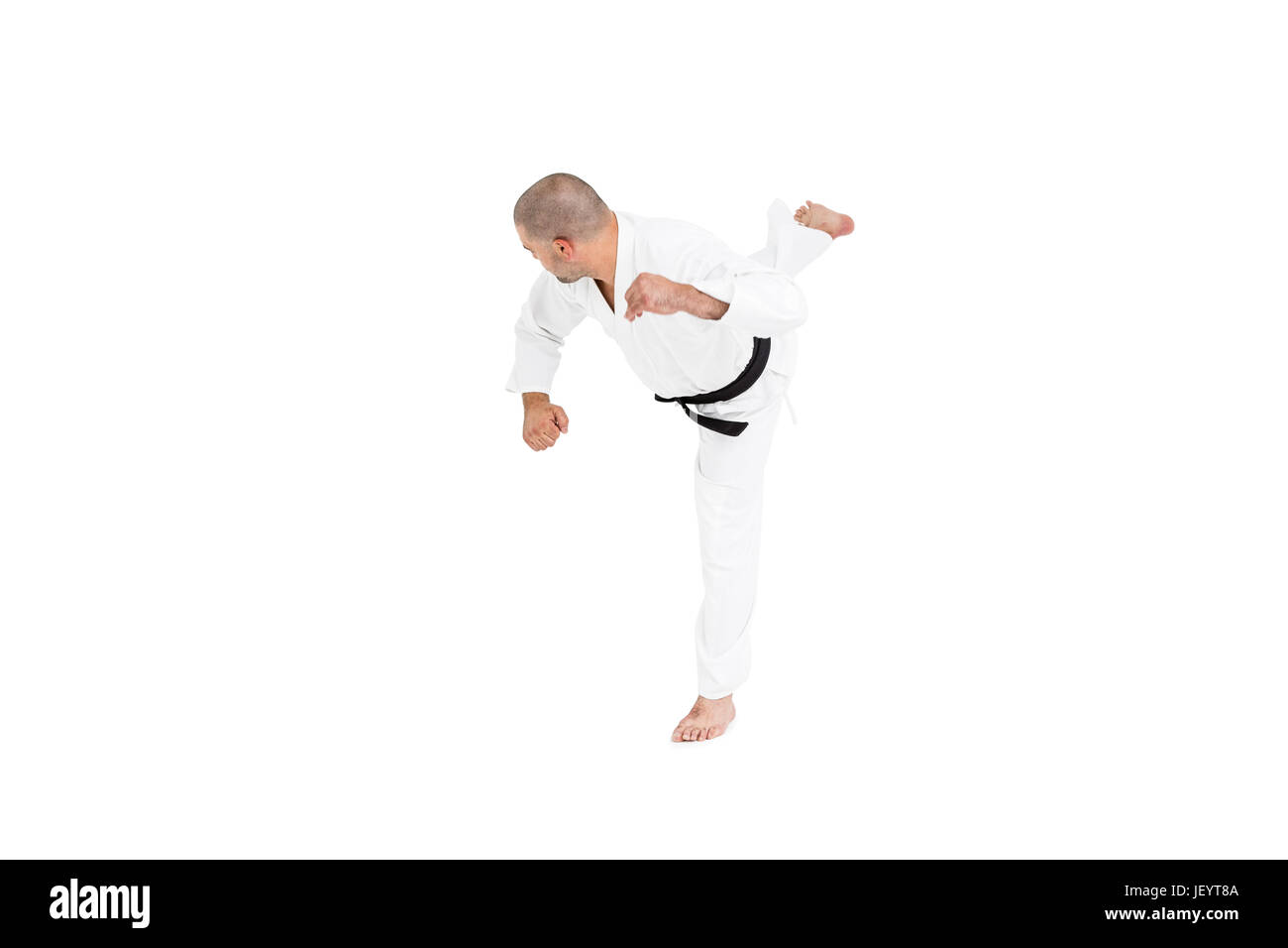 Kämpfer darstellende Karate Haltung Stockfoto