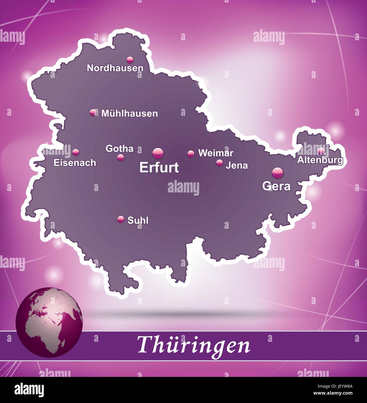 Inselkarte von Thüringen abstrakten Hintergrund in violett Stock Vektor