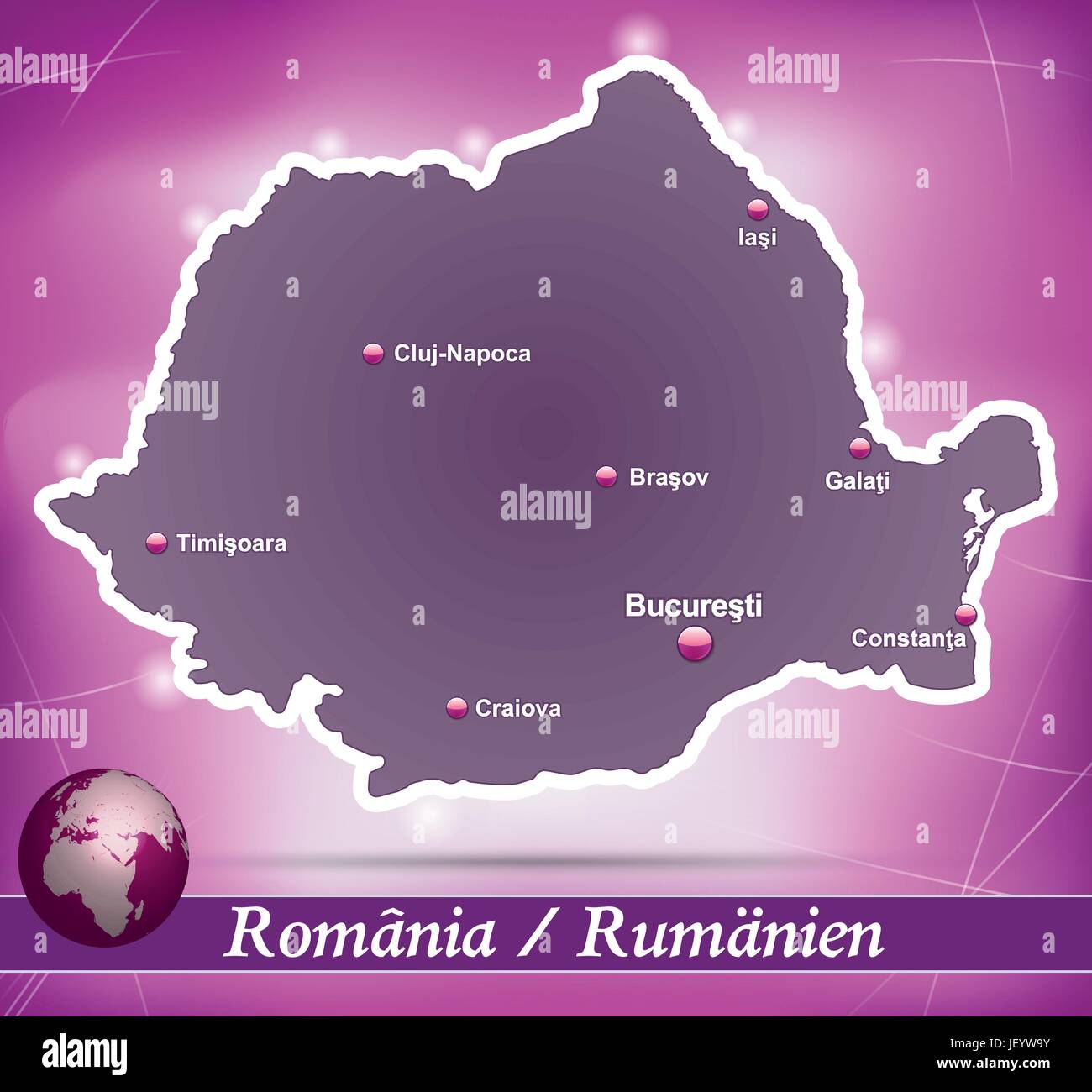 Inselkarte von Rumänien abstrakten Hintergrund in violett Stock Vektor