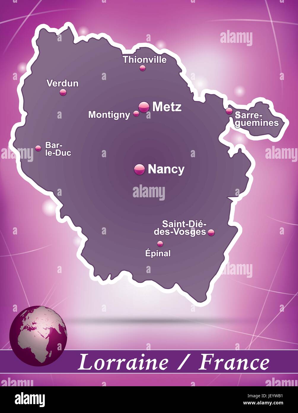 Inselkarte von Lothringen abstrakten Hintergrund in violett Stock Vektor