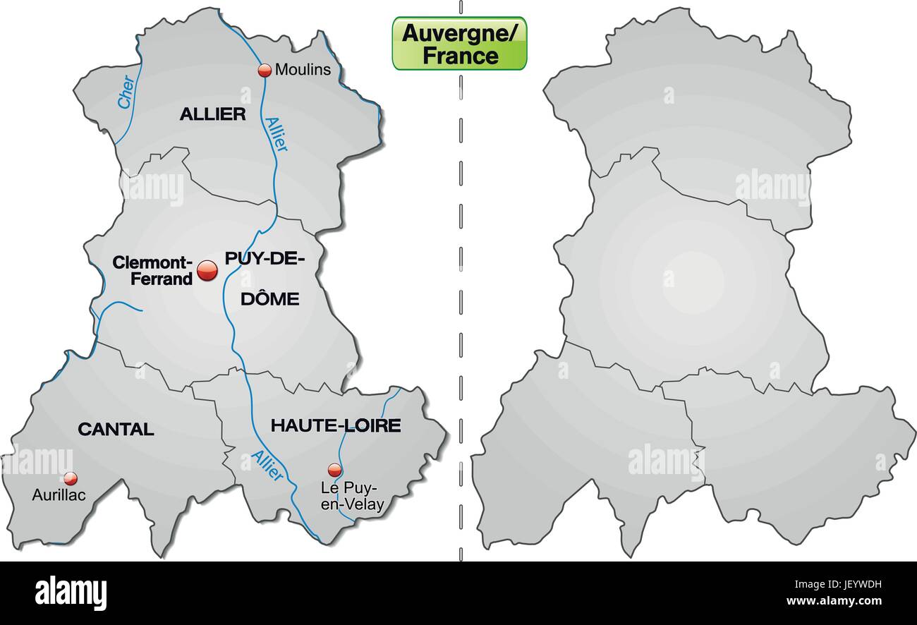 Inselkarte von Auvergne mit Grenzen in grau Stock Vektor