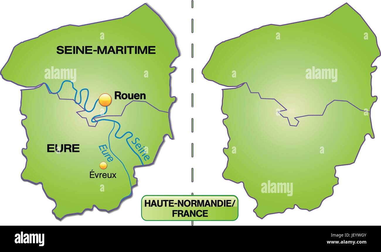 Insel Karte von Haute-Normandie mit Grenzen in Grün Stock Vektor