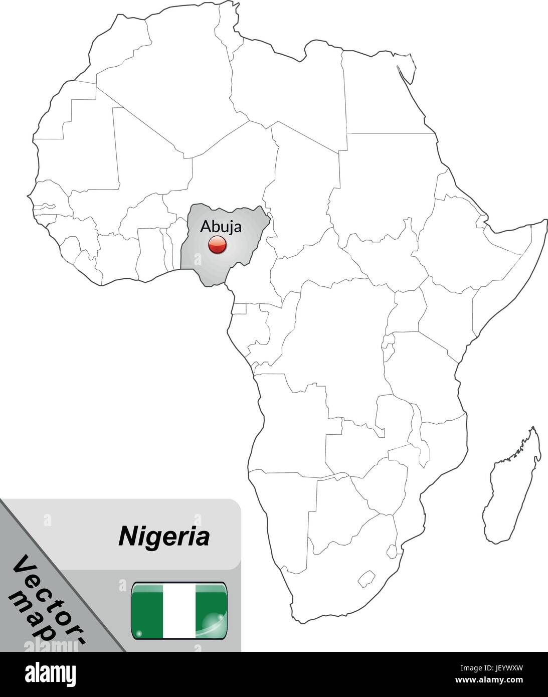 Inselkarte von Nigeria mit Kapitellen in grau Stock Vektor