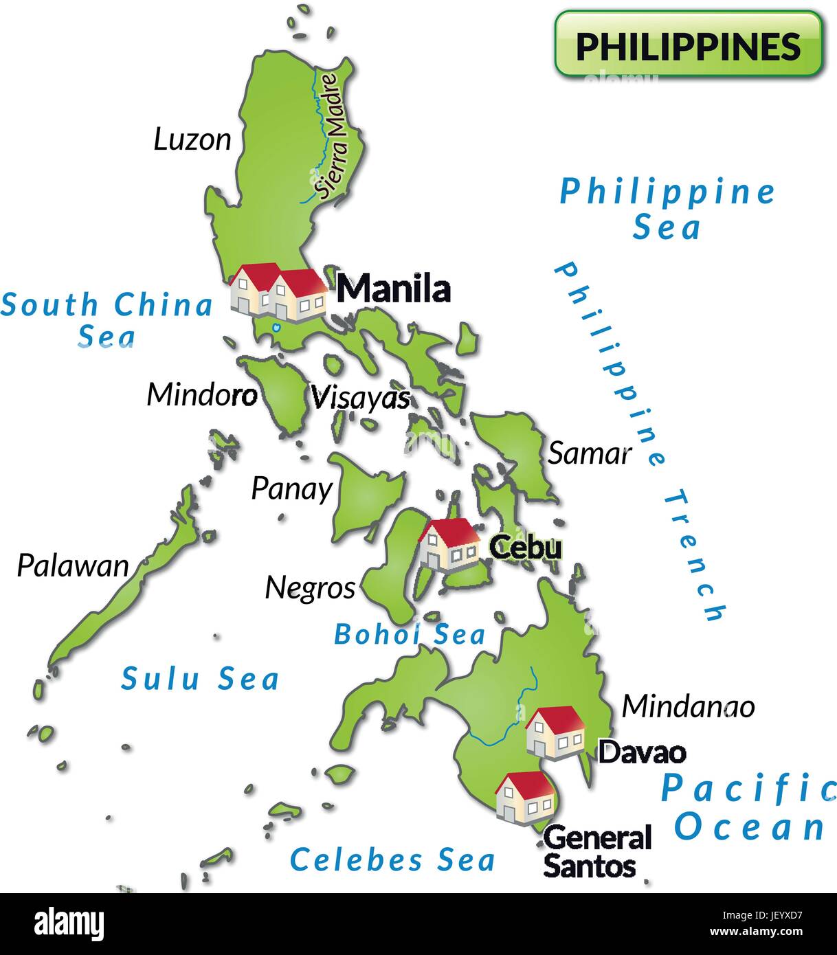 Insel Der Philippinen Mit Vier Buchstaben Karte der Insel der Philippinen als Infografik in grün Stock