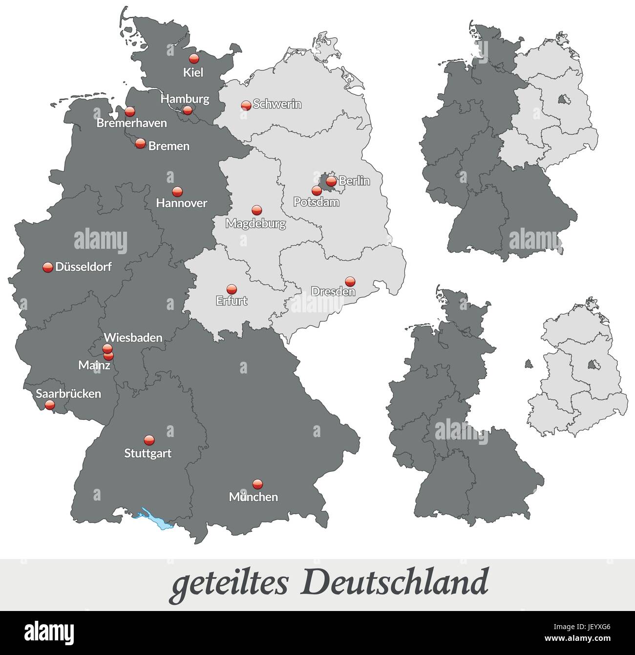 Karte des geteilten Deutschlands in grau Stock Vektor