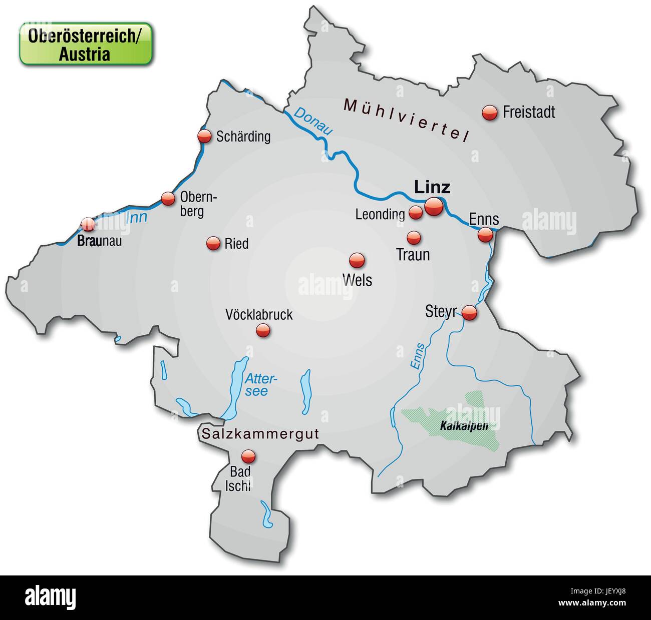 Karte, Gliederung, Oberösterreich, Grenzen, Kanton, Kantone, Atlas ...