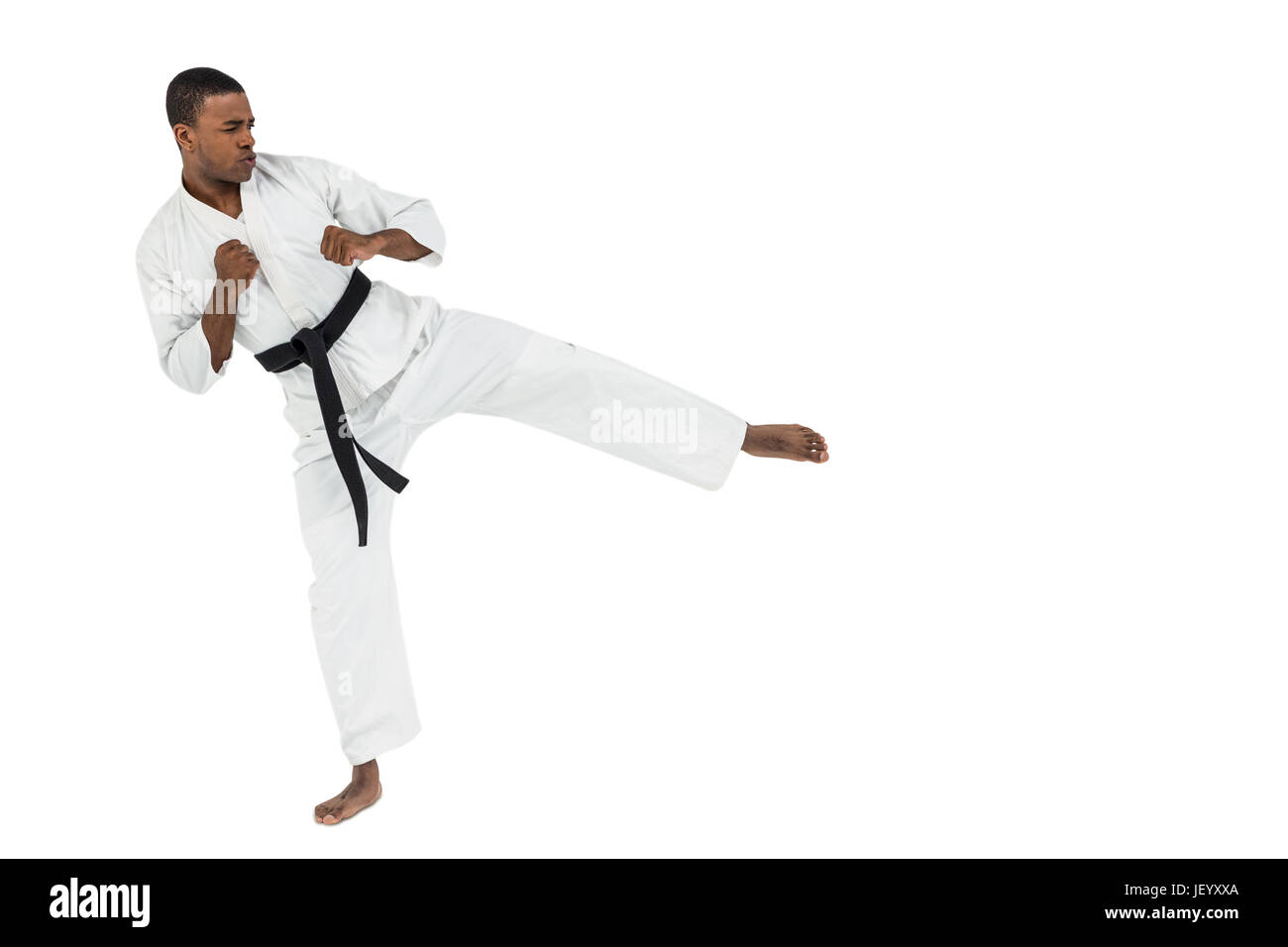 Kämpfer darstellende Karate Haltung Stockfoto