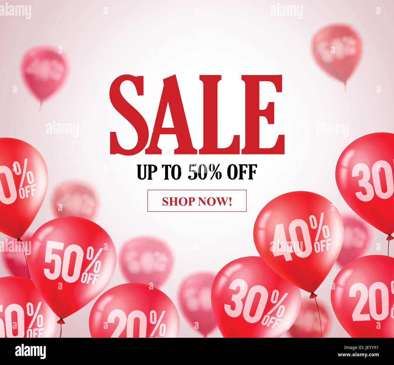 Verkauf rote Ballons Vektor-Banner. Wegfliegende rote Luftballons mit 50 Prozent in einen Hintergrund für Laden-marketing-Aktionen und Veranstaltungen. Stock Vektor