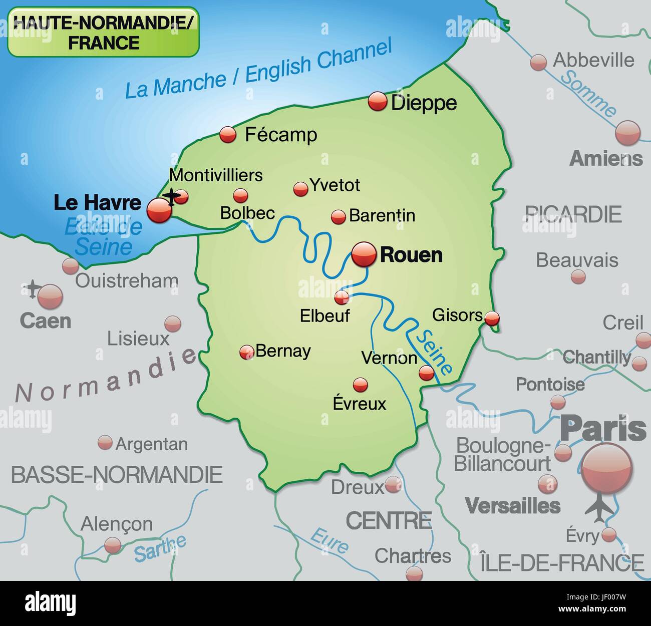 Karte von Haute-Normandie als eine Übersichtskarte in Pastellgrün Stock Vektor