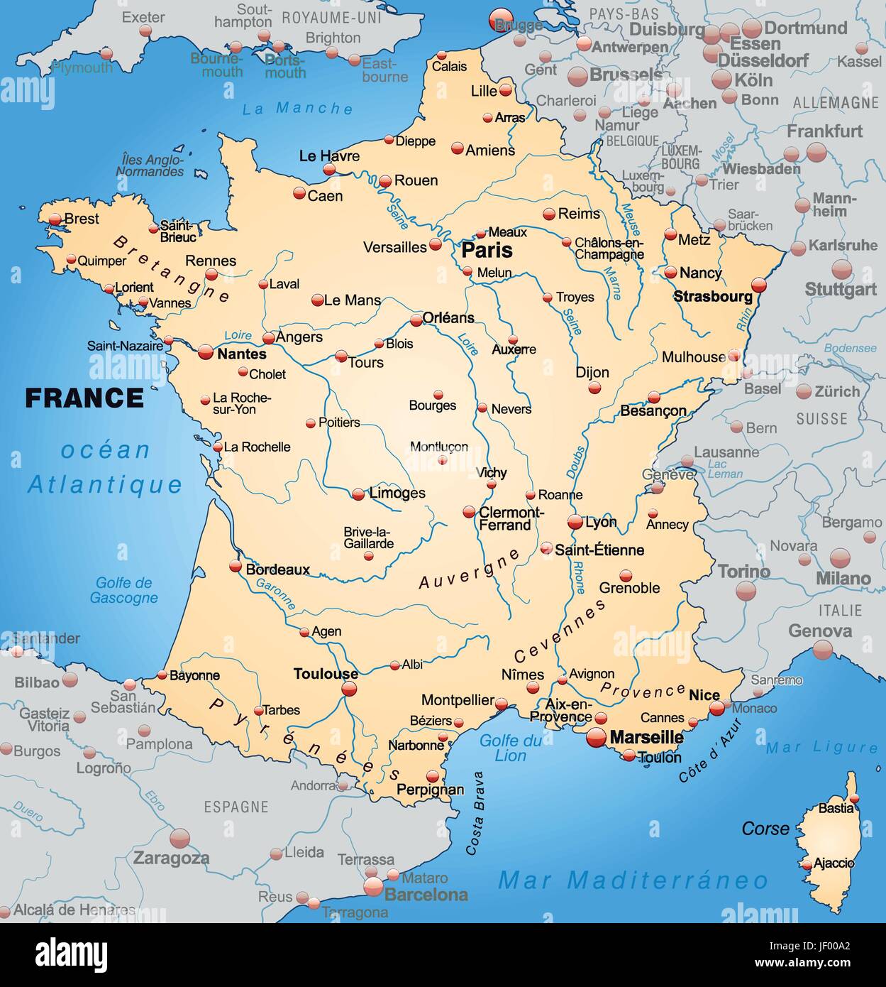 Frankreich Grenze Karte Synopse Grenzen Atlas Weltkarte Landkarte Stock Vektorgrafik Alamy