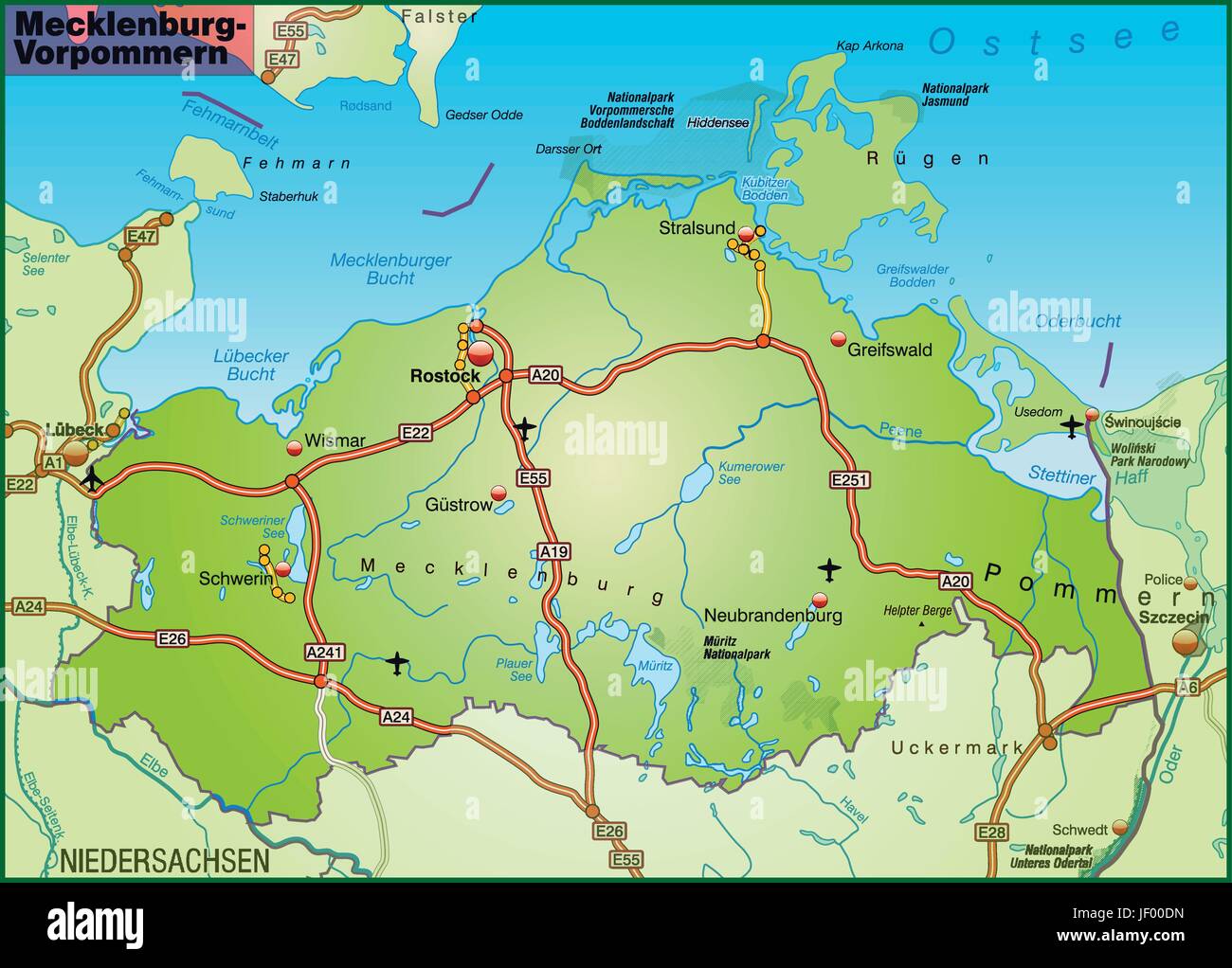 Verkehr, Transport, Autobahn, Autobahn, Mecklenburg, Karte, westlichen, Staat, Stock Vektor