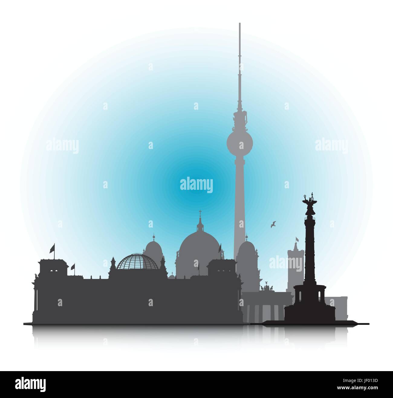 Tourismus, Sightseeing, Berlin, Hauptstadt, Skyline, Silhouette, Emblem, blau, Stock Vektor