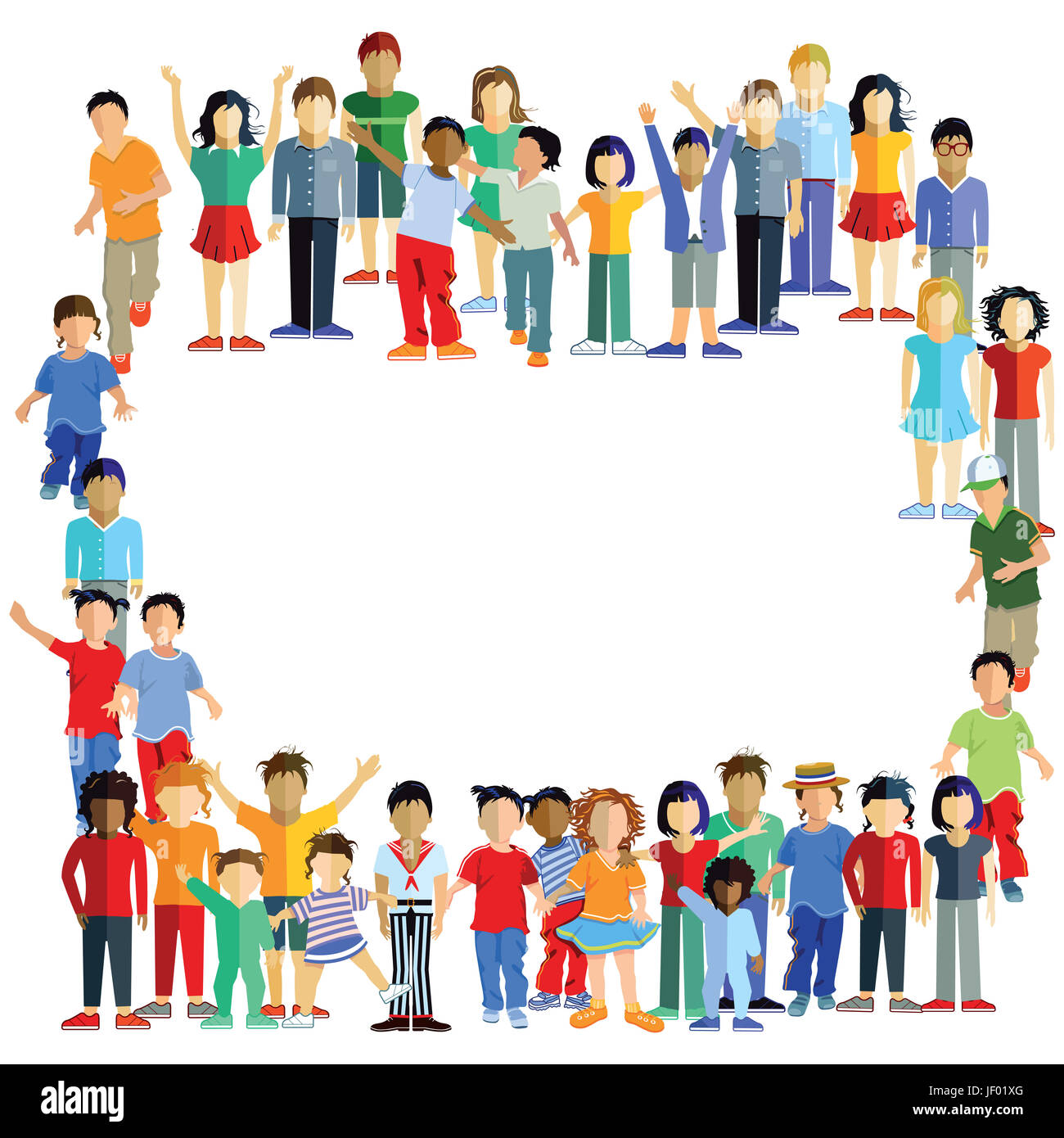 Gruppe von Kindern, die isoliert in weiß Stockfoto