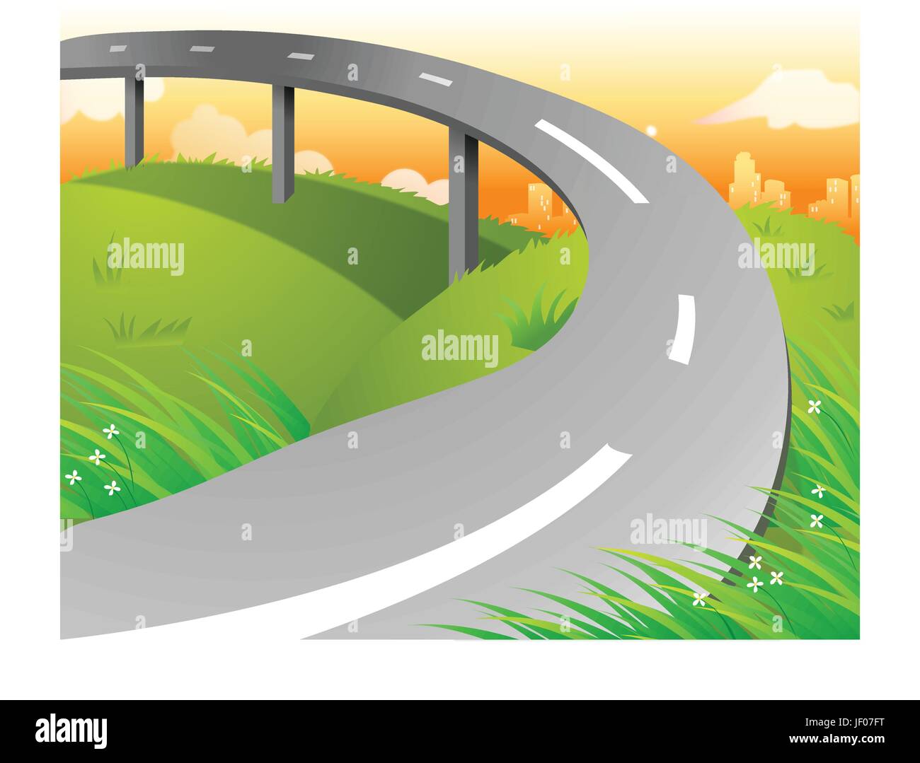 Ort, Stadt, Baum, Verkehr, Transport, Brücke, Illustration, Quadrat, Stock Vektor