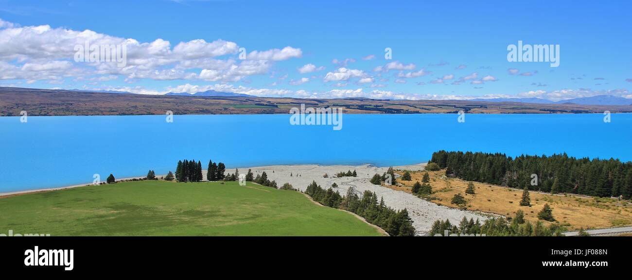 Türkis Pukaki See und Fluss Delta Stockfoto