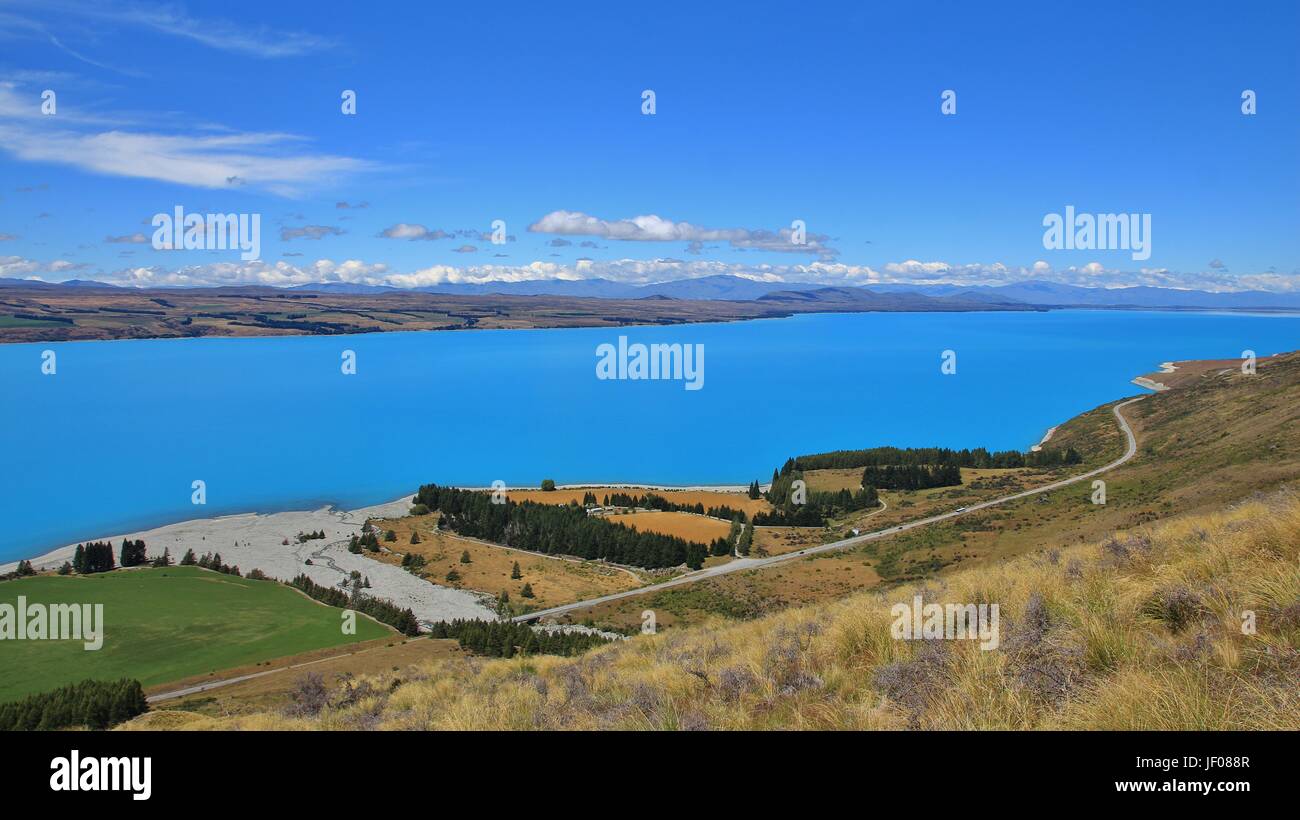 Türkis Pukaki See und Fluss Delta Stockfoto
