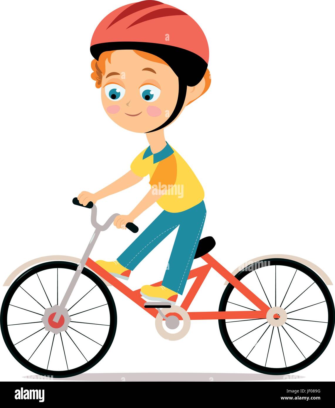 Glückliche kleine Junge im Helm Reiten Fahrrad Stock Vektor