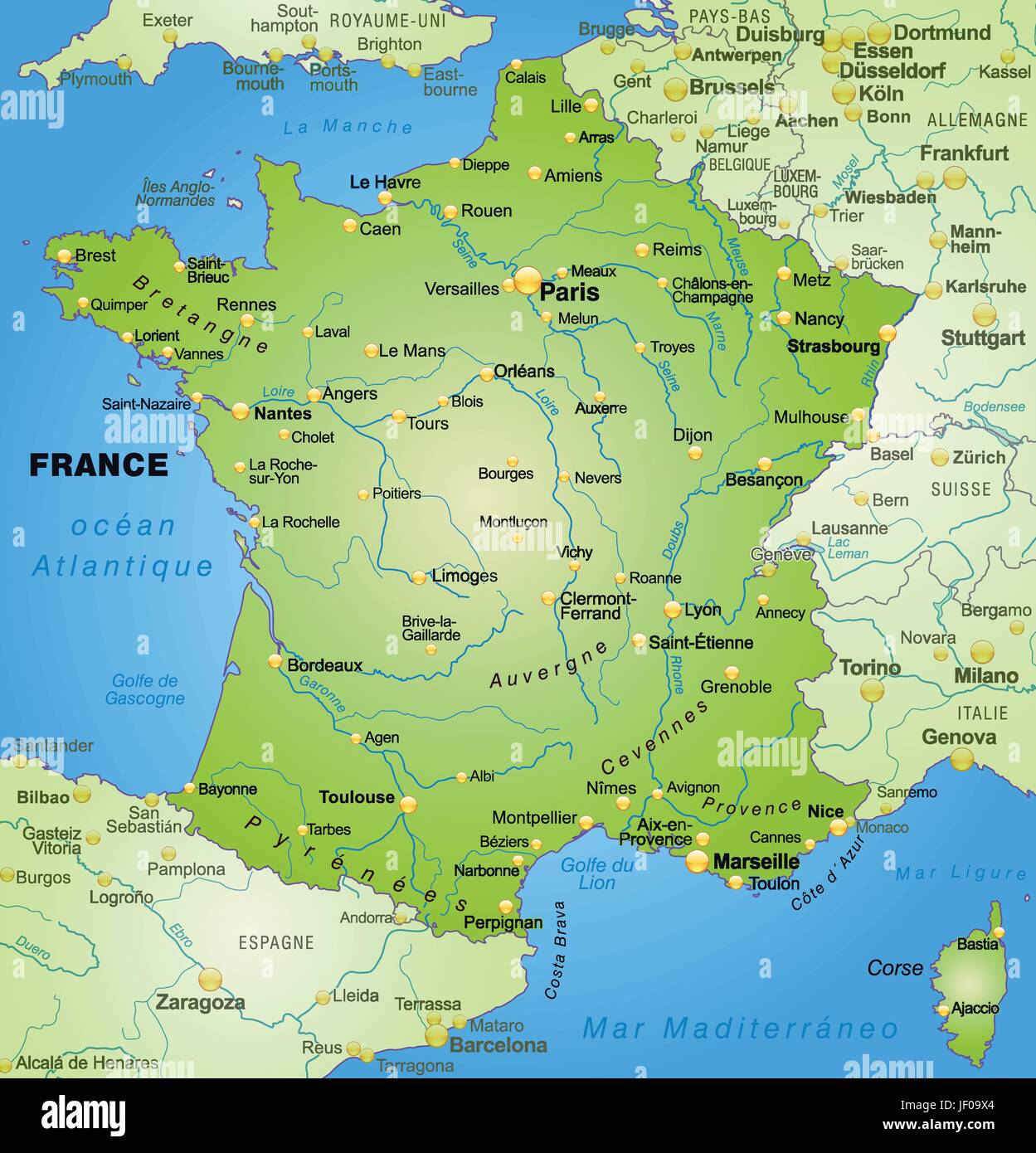 Karte, Atlas, Karte der Welt, Karte, Frankreich, Grenze, Karte, Synopse, Grenzen, Stock Vektor