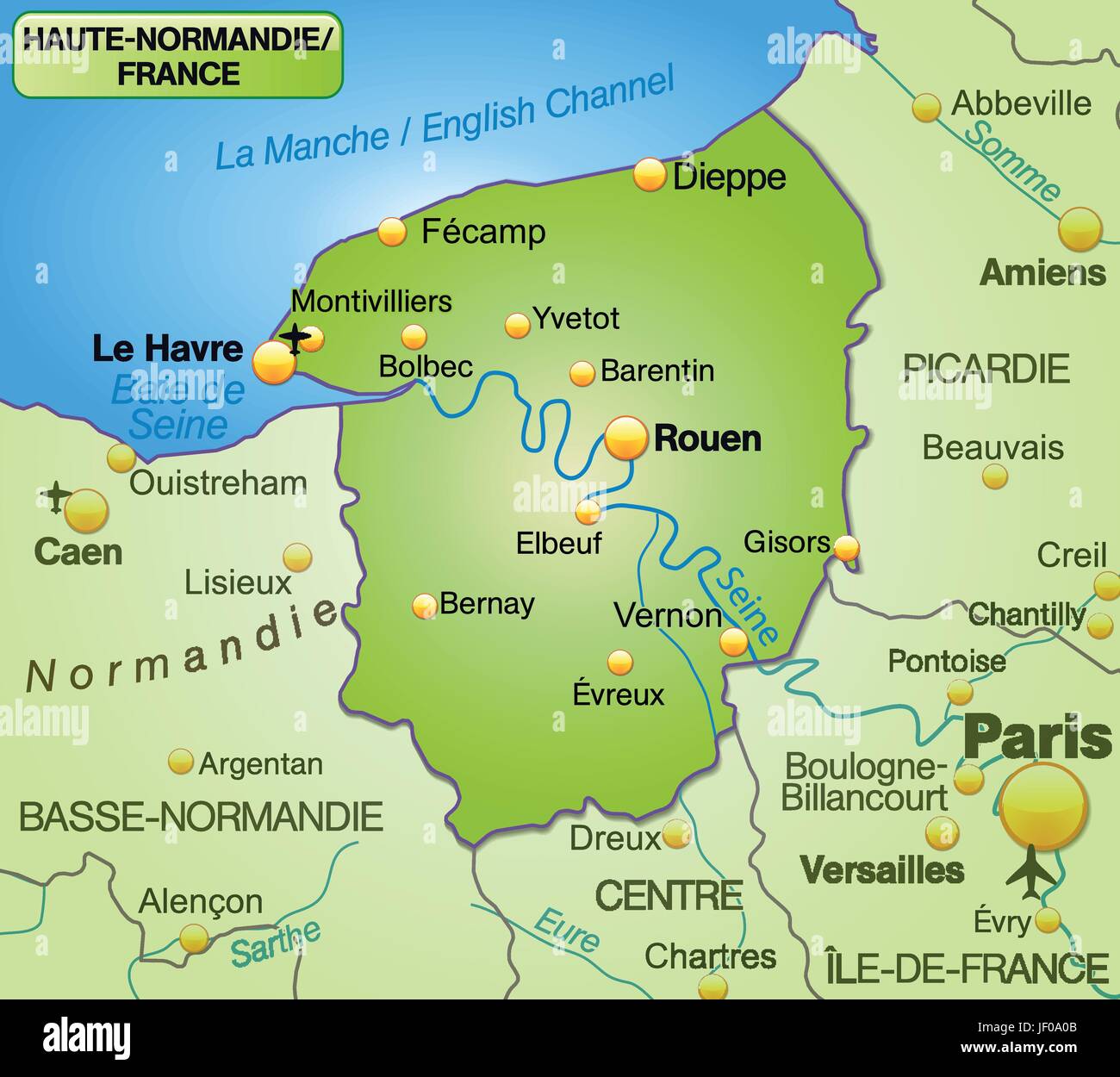 Karte von Haute-Normandie als eine Übersichtskarte in grün Stock Vektor