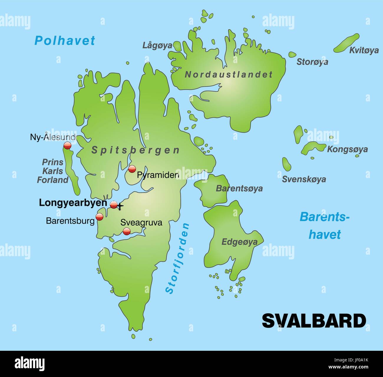 Karte von Svalbard als Übersicht Karte in Grün Stock Vektor