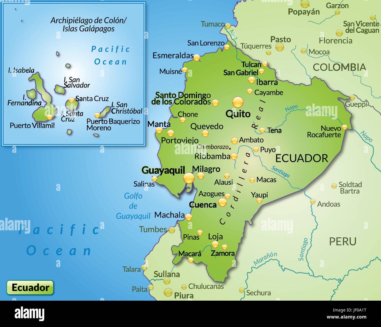 Ecuador Karte : Ecuador - Topographie Karte : Karte von ecuador mit der hauptstadt quito.