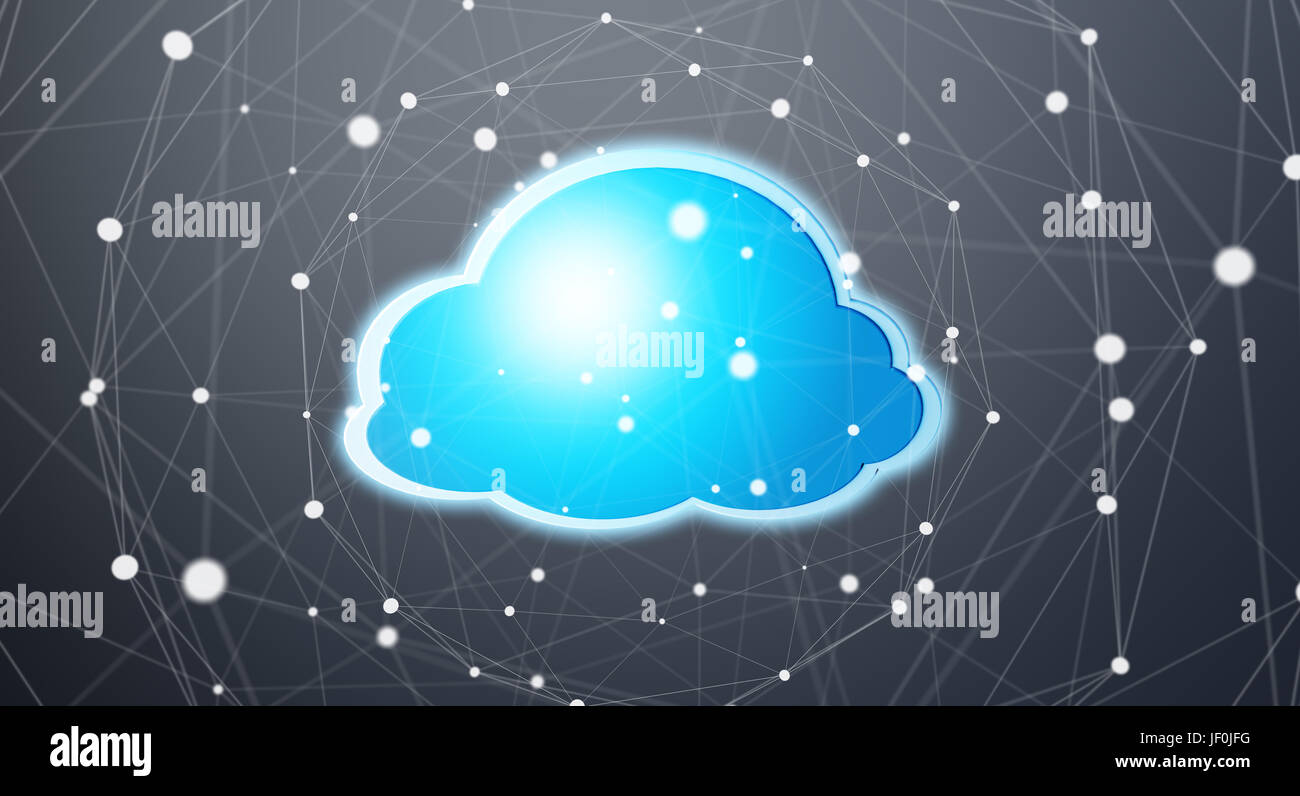 Blaue und weiße digitale Cloud auf dunklem Hintergrund 3D-Rendering Stockfoto