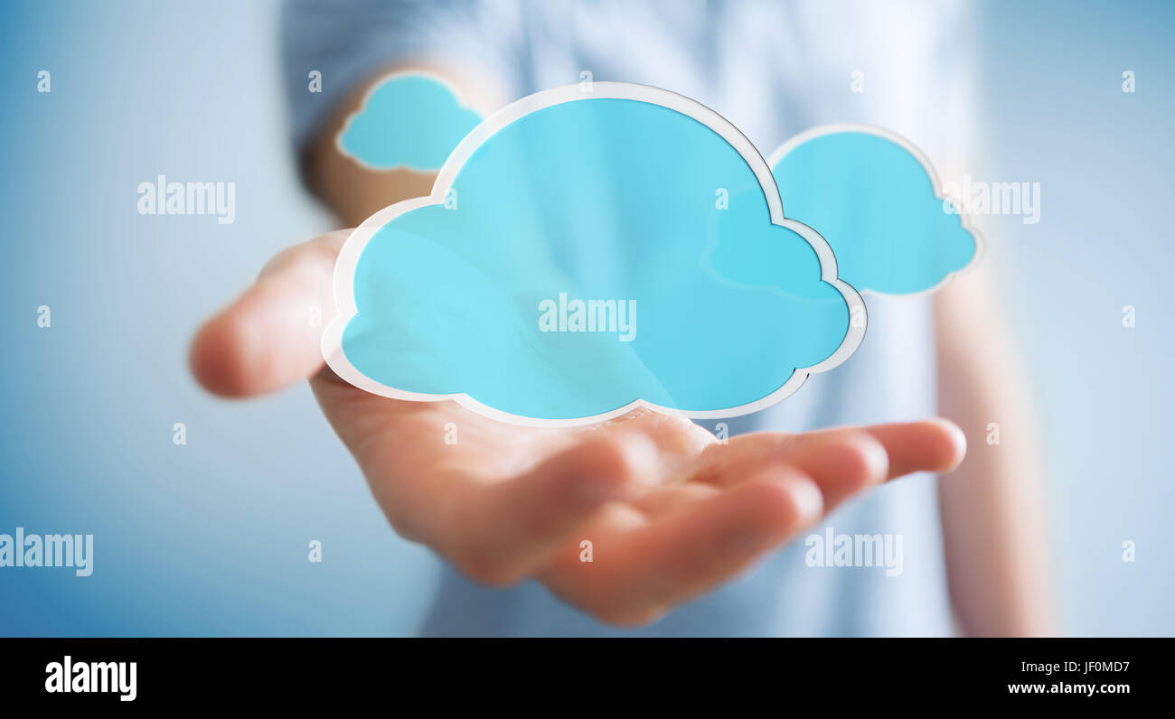 Geschäftsmann auf unscharfen Hintergrund verwenden digitale Cloud 3D-Rendering Stockfoto