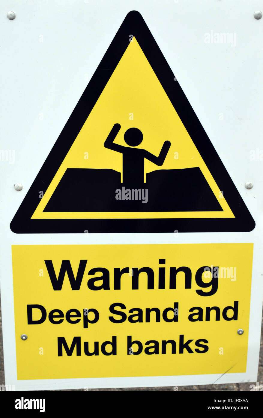 Schild - "Warnung Sand- und Schlammbänke" Stockfoto
