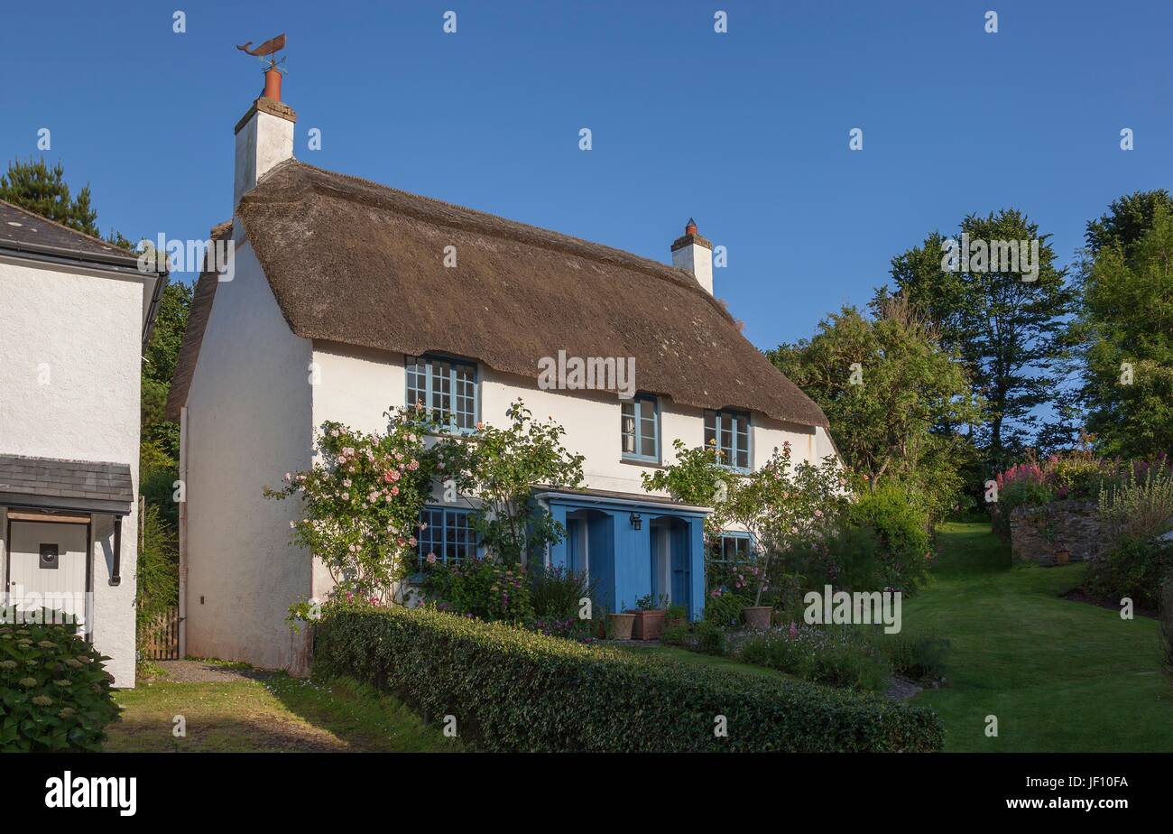 Reetdachhaus am inneren Hoffnung, Hoffnung Cove, Devon, England Stockfoto