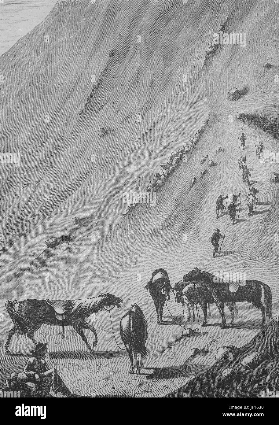 Historische Darstellung der letzten Pferd Station am Vulkan Vesuv, Neapel, Napoli, Italien, verbesserte digitale Reproduktion aus einer Originalgraphik von 1888 Stockfoto