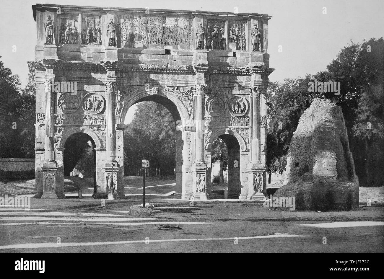 Historisches Foto der Triumphbogen des Konstantin, Arco di Costantino, ein Triumphbogen in Rom, Italien, verbesserte digitale Reproduktion aus einer Originalgraphik von 1890 Stockfoto