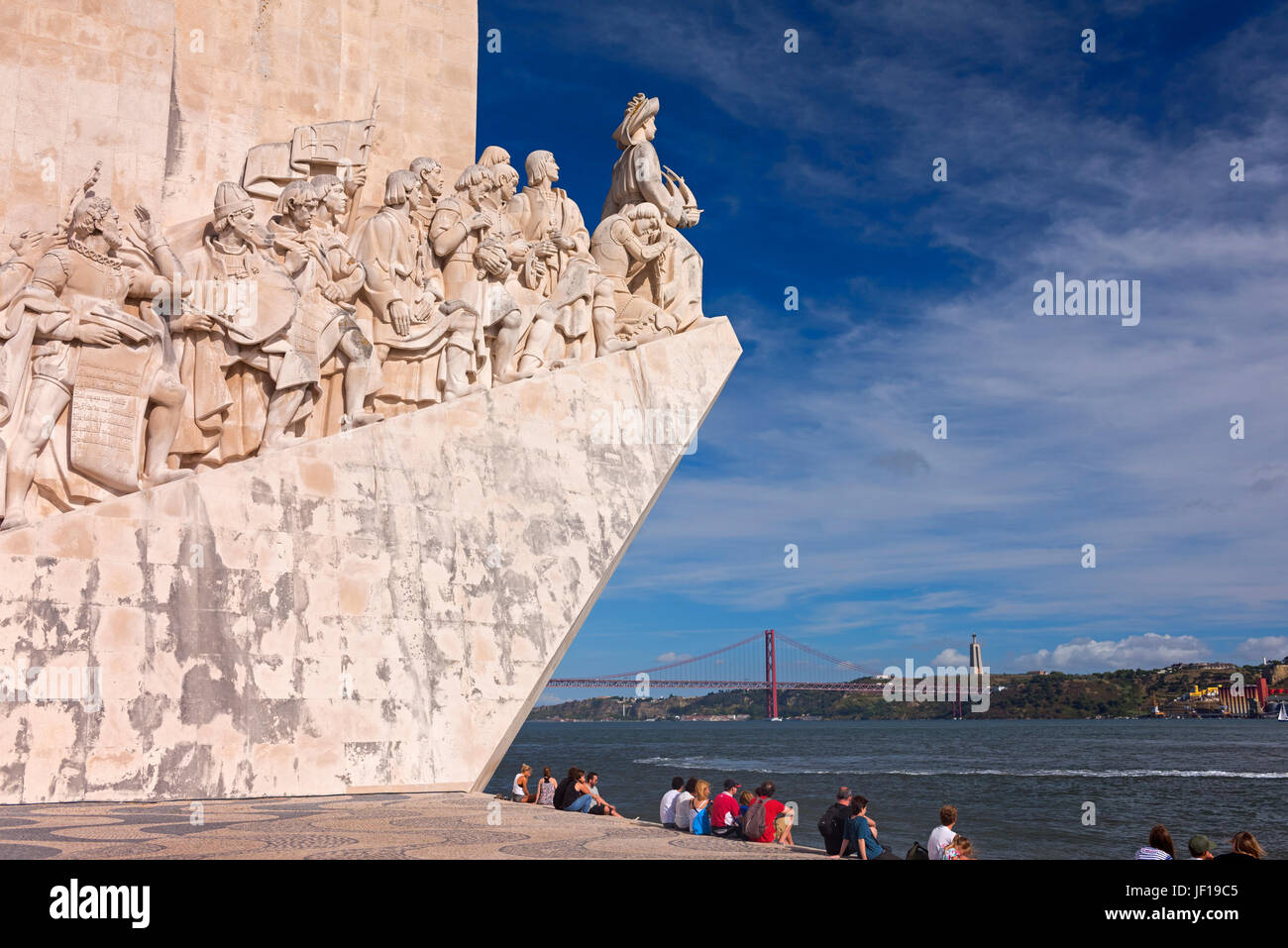 Denkmal der Entdeckungen, Cristo Rei Statue und Brücke Belem von Lissabon Portugal Stockfoto