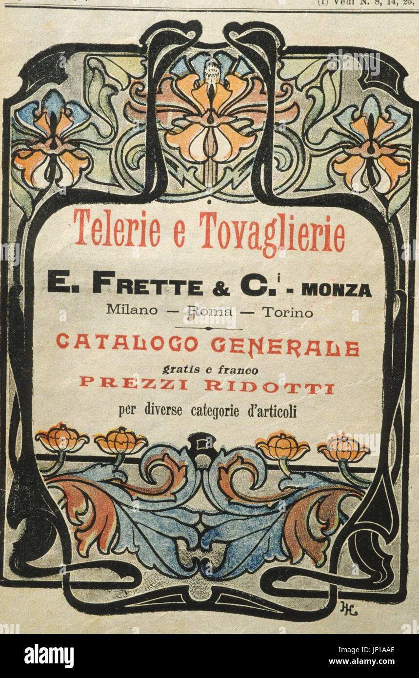 Tücher und Handtücher, e.frette & c. Monza, Werbung, frühen 900 Stockfoto